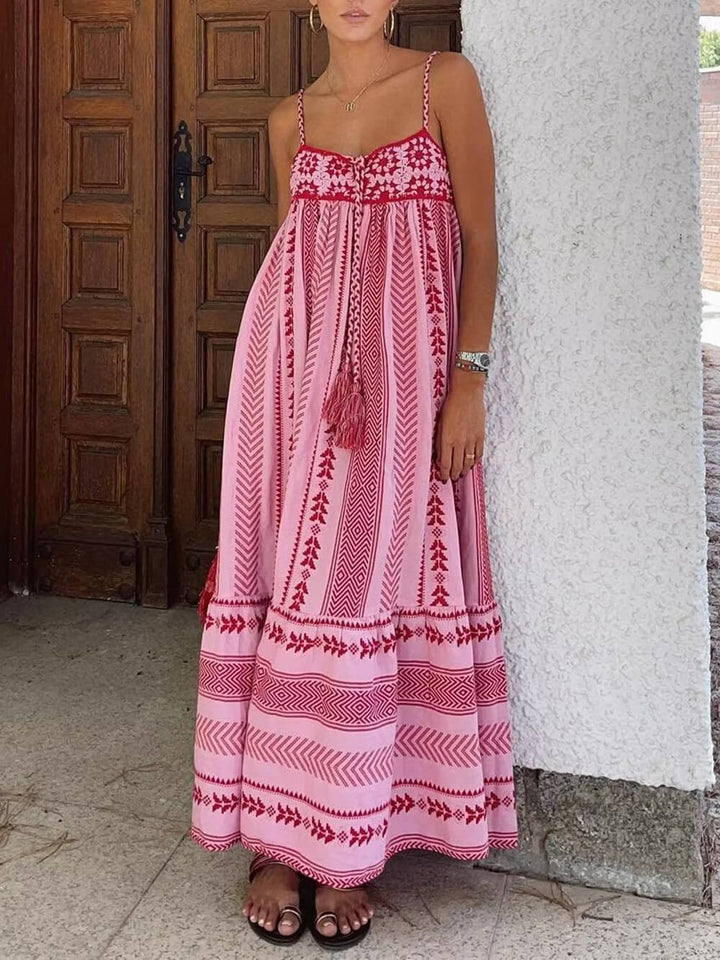 Stil etnic Crochet Patchwork Knitted Slip Maxi Dress