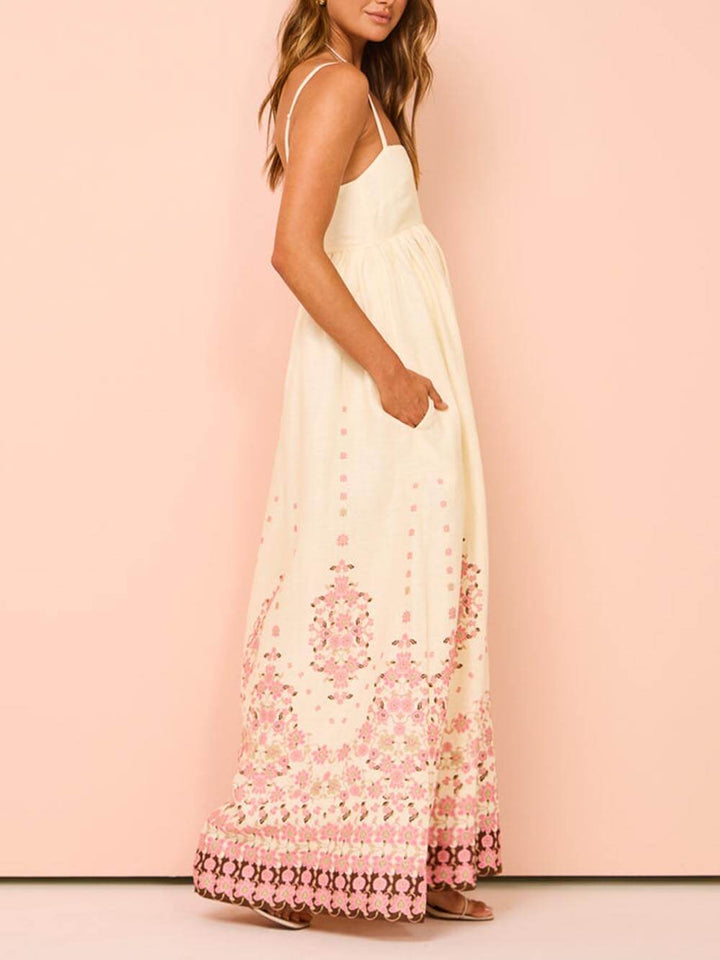 Vestido Maxi Extra Crema Estampado Étnico Halter