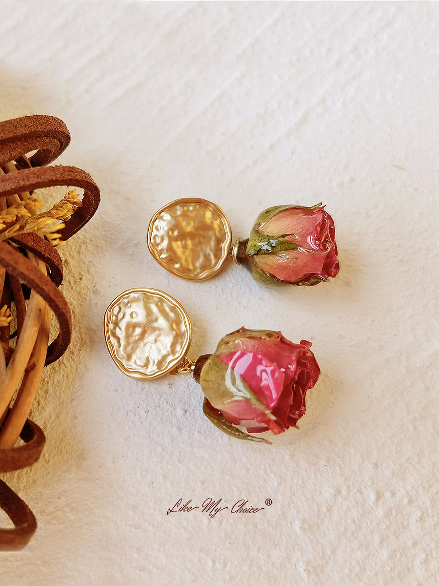 Pressed Flower Earrings - Gold plated Rose