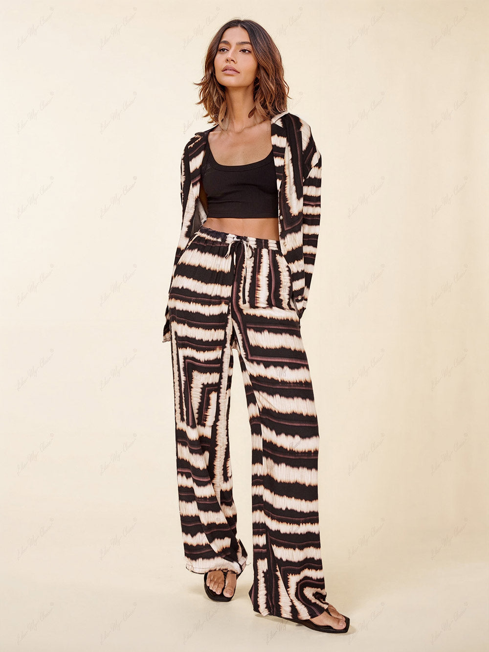 Υπογραφή Strip Textured Chocolate Print Baggy Pants