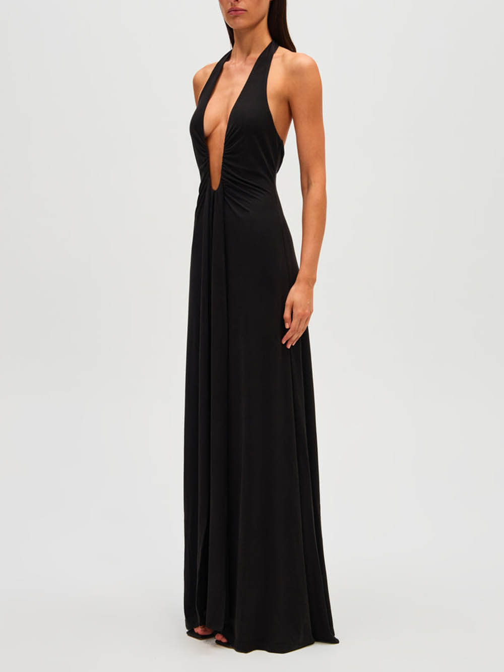 Elegant Deep U-neck Halter cascadă Sash Drape Maxi Dress