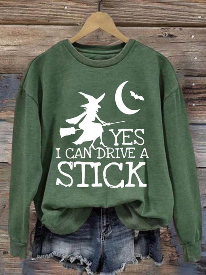 Halloween Yes I Can Drive A Stick Print Sweatshirt