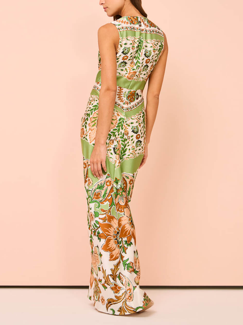 Unique Paisley Print Central Twist Knot Detail Slit Maxi Dress