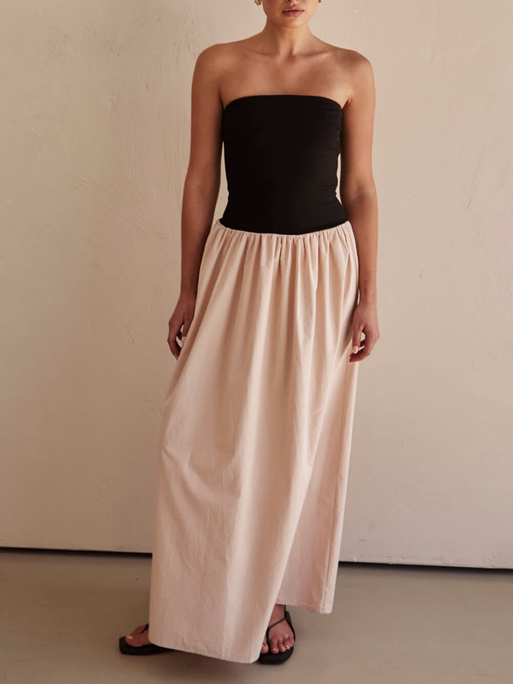 Strapless zwart met zandkleurige panelen Maxi Dress