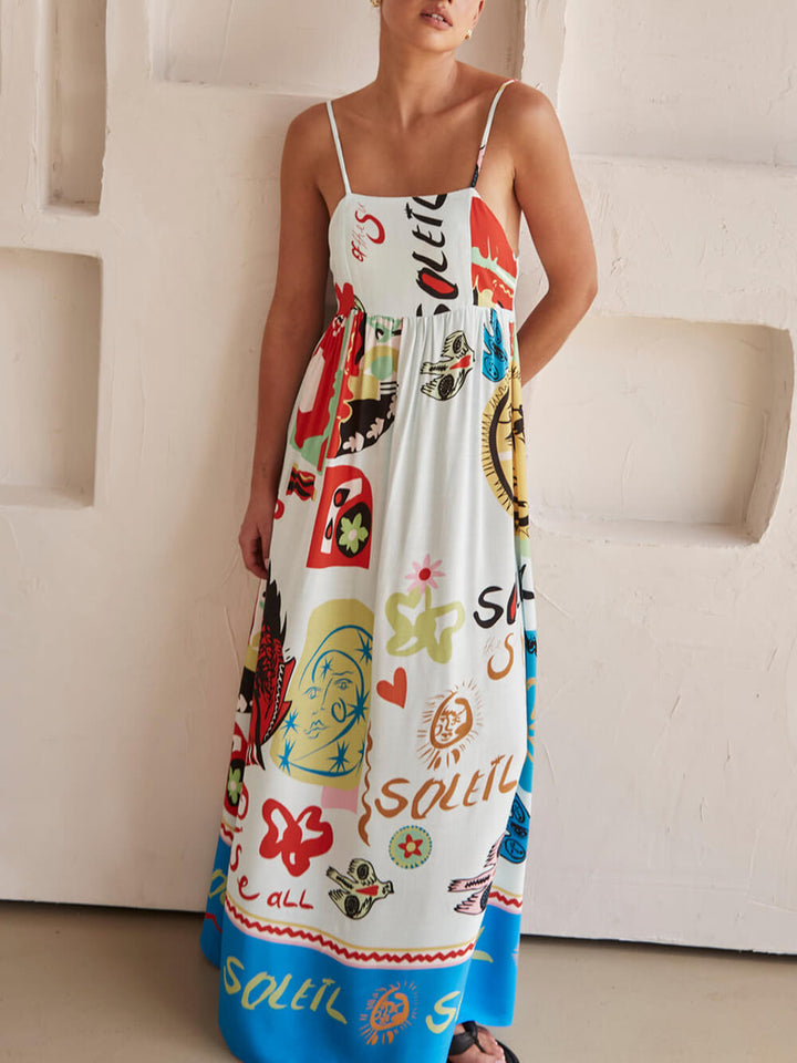 Hienostunut tunne Satin Unique Print Maxi Mekko