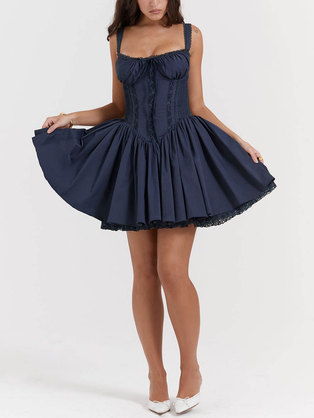 Mini vestido com espartilho French Navy