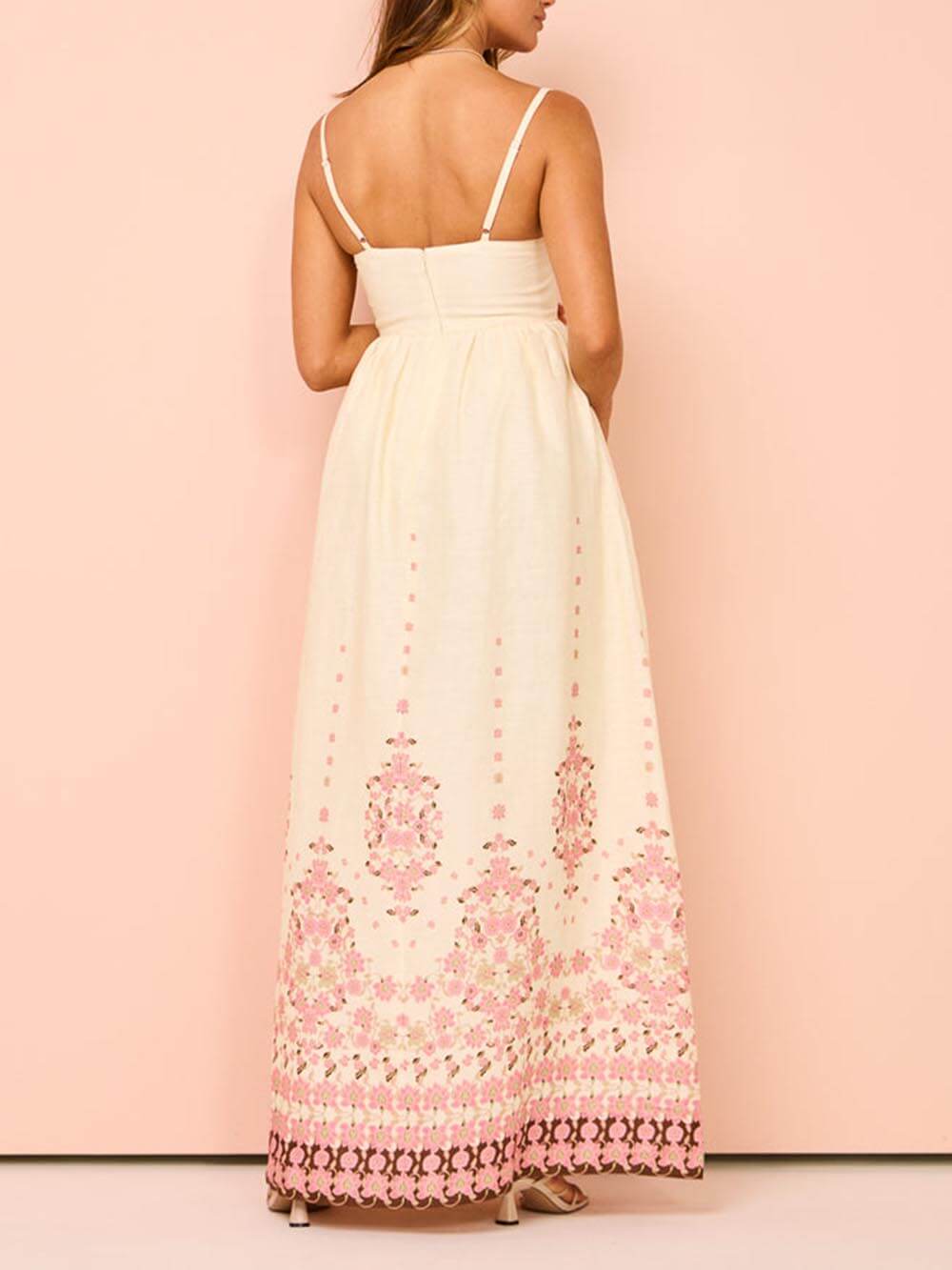 Etnisk print Halter Cream Extra Maxi Dress