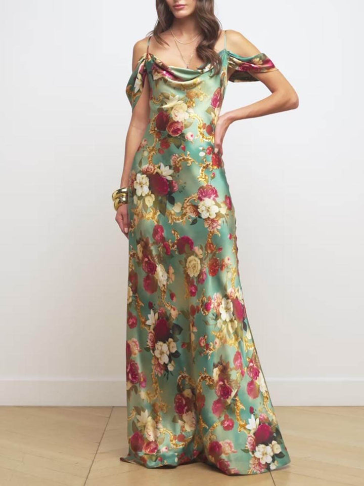 Radiant Off-The-Shoulder Printed Maxi Dress (robe longue imprimée à épaules découvertes)