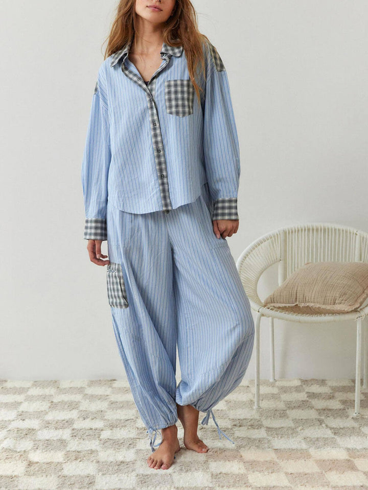 Sky Blue Blue Splice Set Pajama