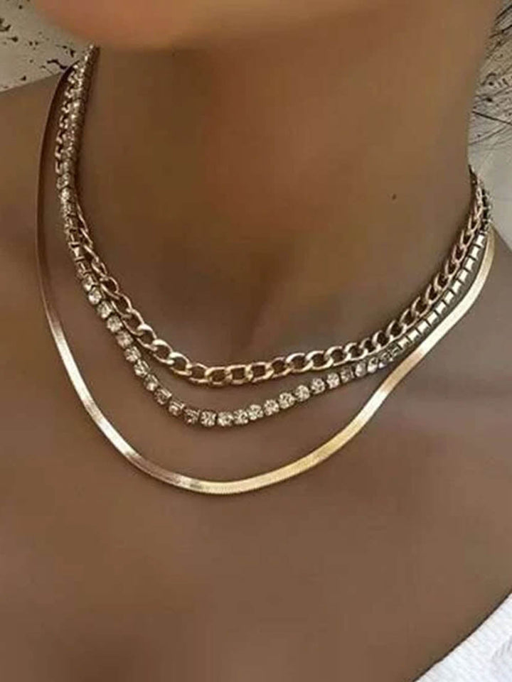 Collar de clavícula geométrico de diamantes con cadena multicapa simple