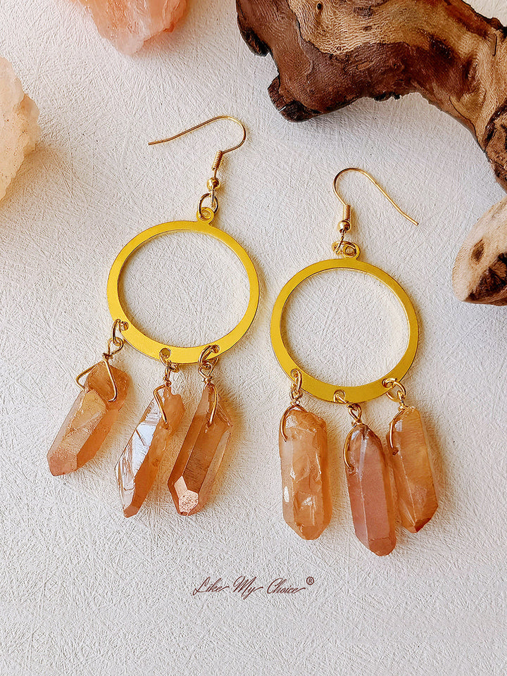 Boucles d'oreilles hippie en quartz et cristal