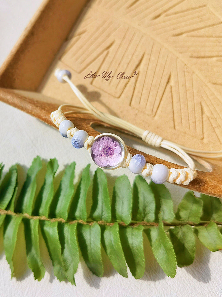 Pulsera trenzada de cerámica con piedra del tiempo flor de cerezo