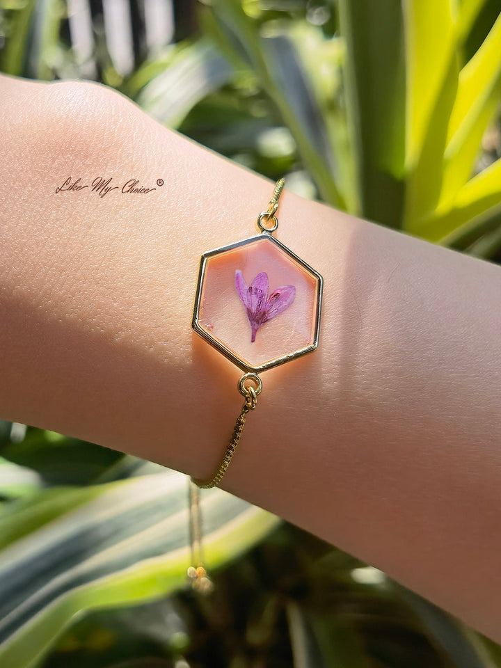 Pulseira de resina com flores secas naturais Narcissus