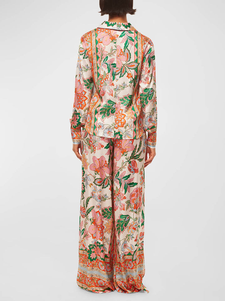 Unique Flower Print Slit Cuffs Wide Leg Pants