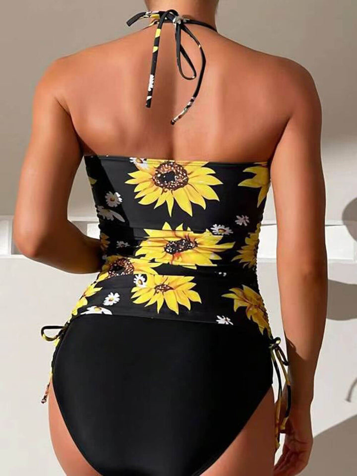 Sonnenblumen Print Neckholder Kordelzug Tankini Set