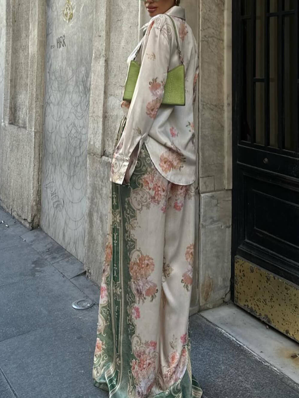 Unique Floral Loose Printed Stretch Waist Wide Leg Pants (Pantalon large à taille élastique)