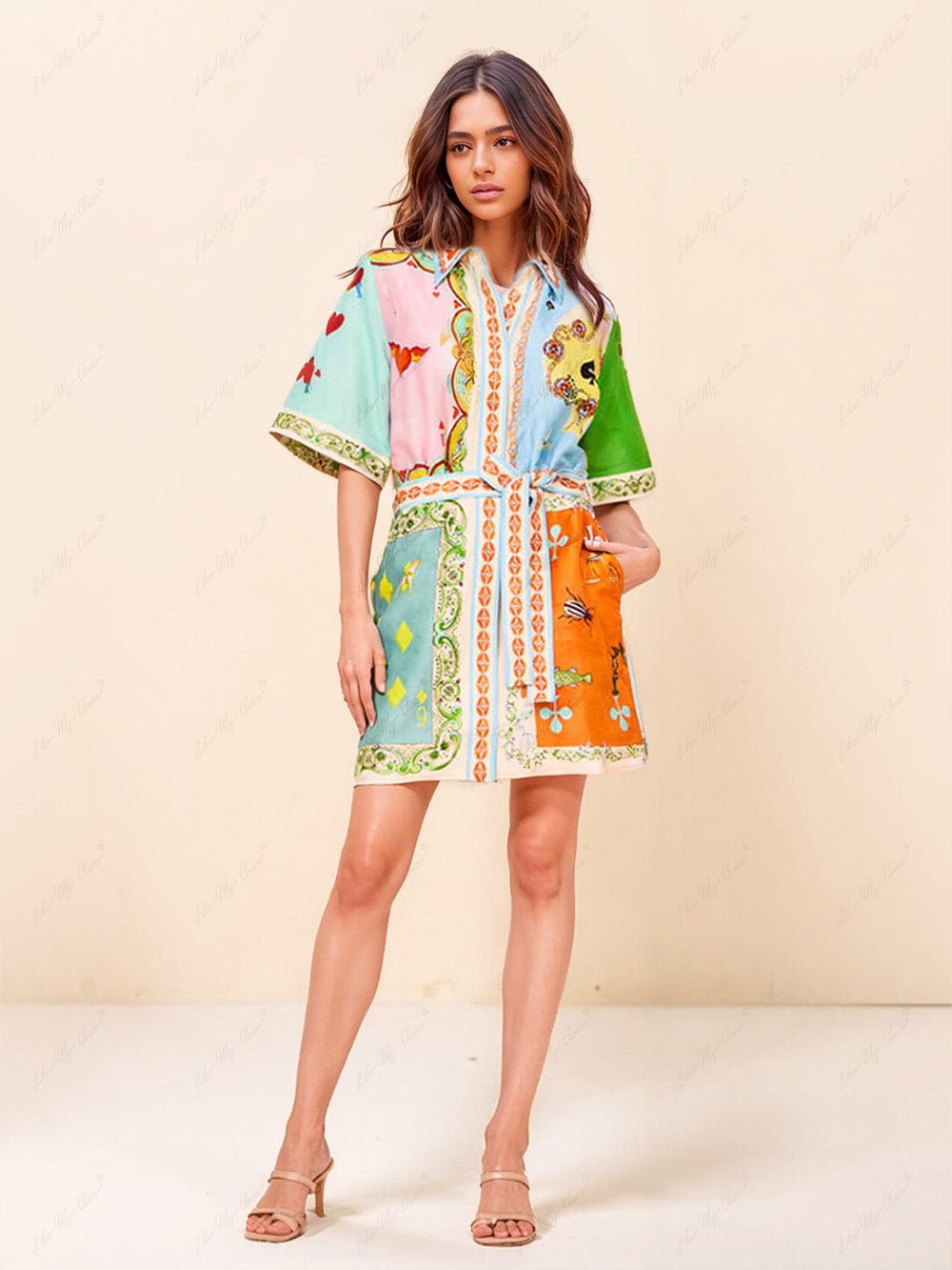 Casual fashionable fun printed shirt cardigan short dress