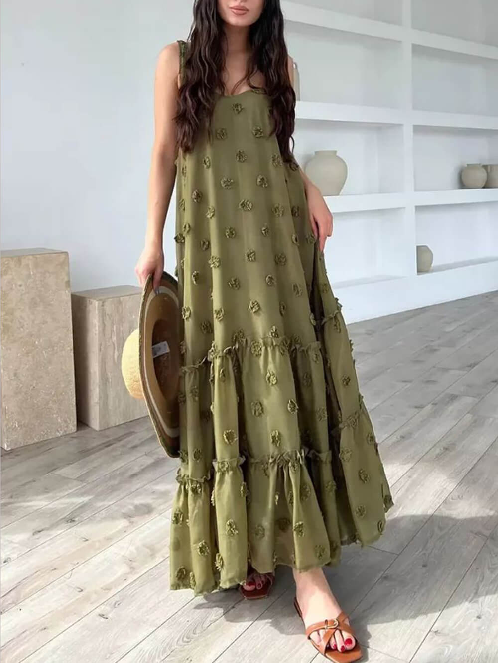 Όμορφο λουλούδι Decor A-Line Layered Loose Maxi φόρεμα