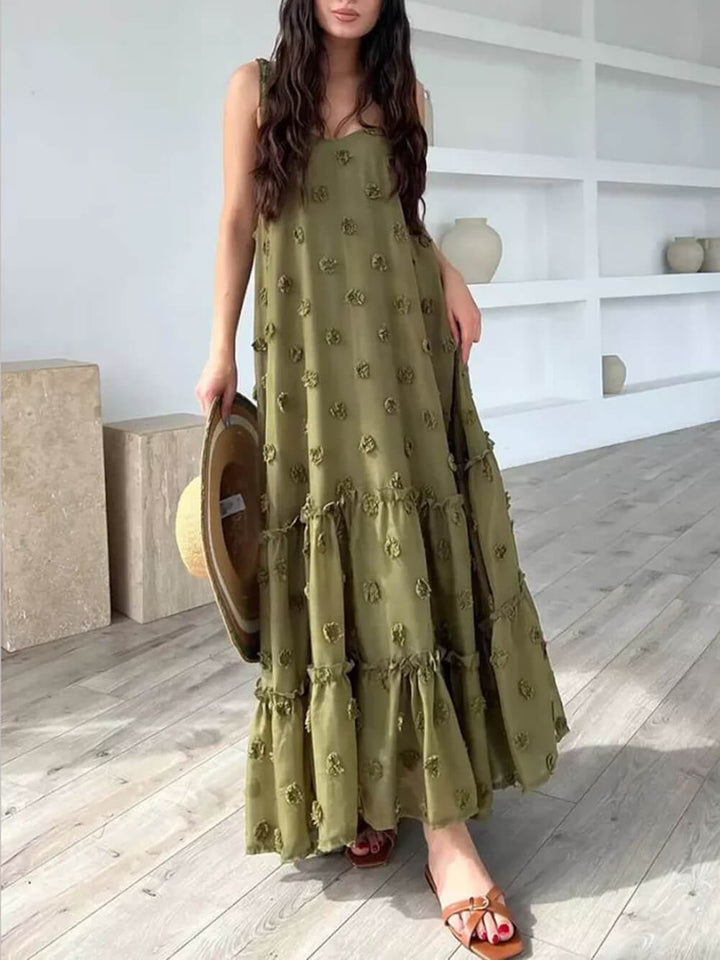 Όμορφο λουλούδι Decor A-Line Layered Loose Maxi φόρεμα