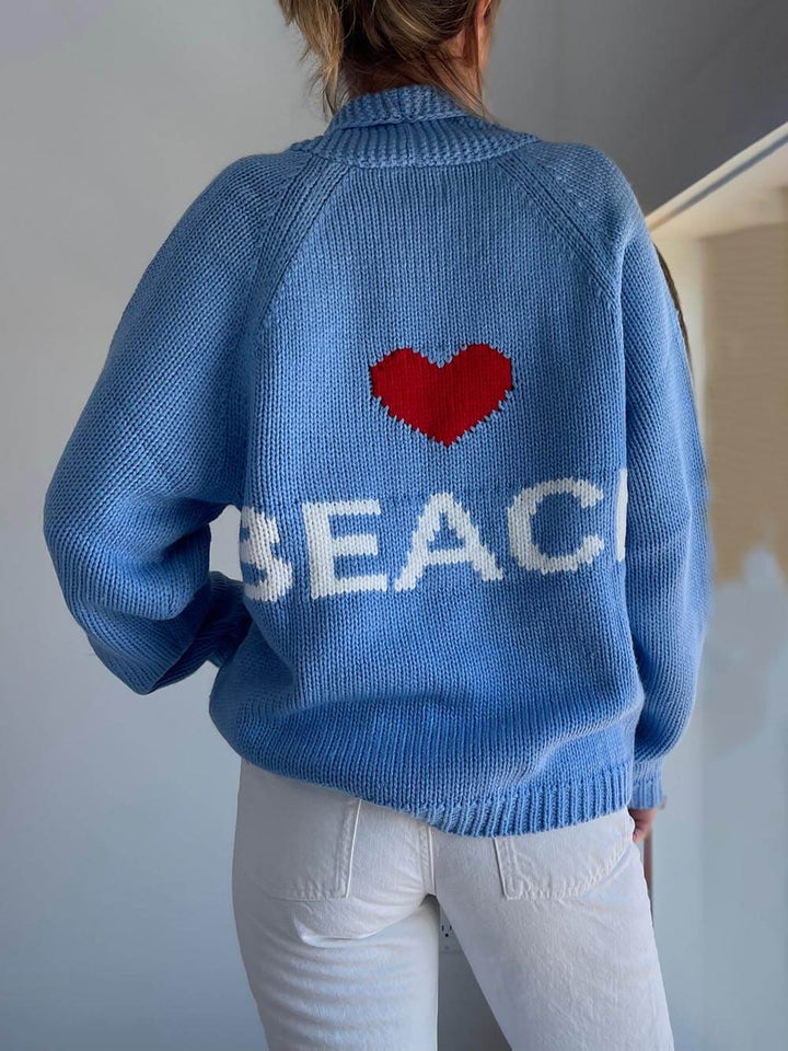 Retro Beach Heart Cardigan Sweater