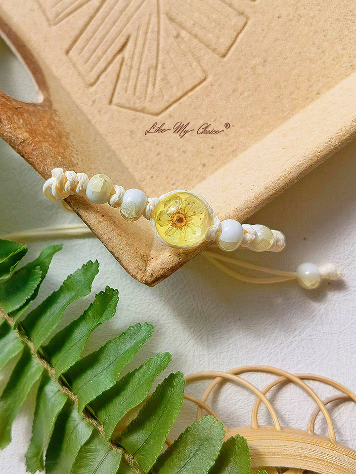 Pulsera trenzada de cerámica con piedra del tiempo flor de cerezo