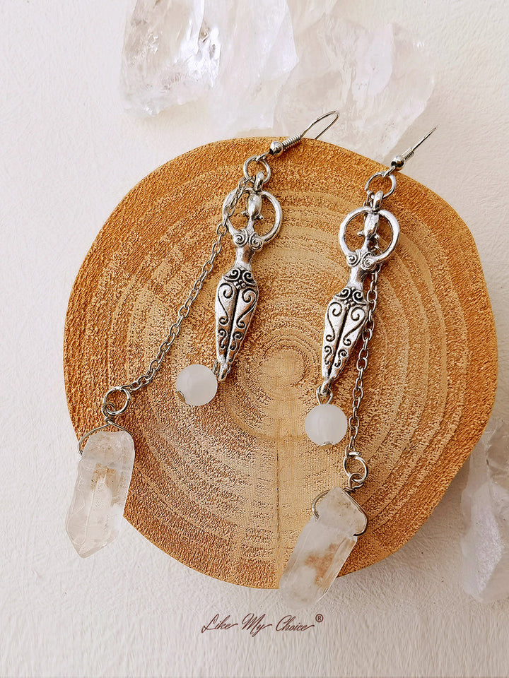 Boucles d'oreilles en quartz énergétique Reiki Déesse