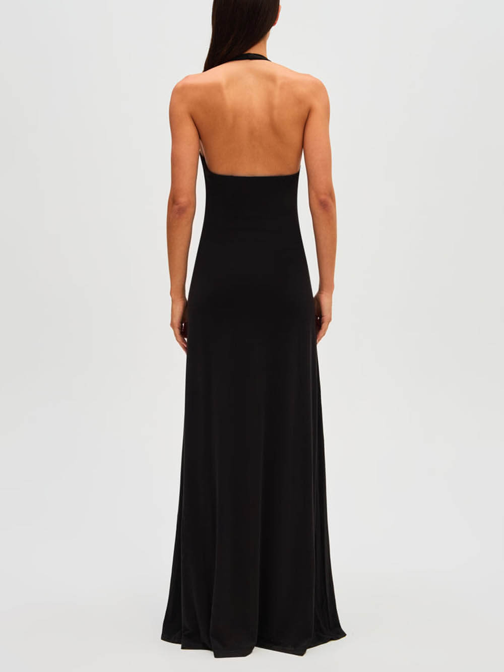 Elegant Deep U-neck Halter Waterfall Sash Drape Maxi Dress