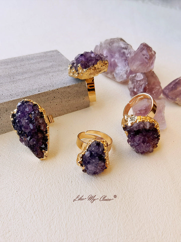 Goldplattierter Ring mit natürlichem Amethyst