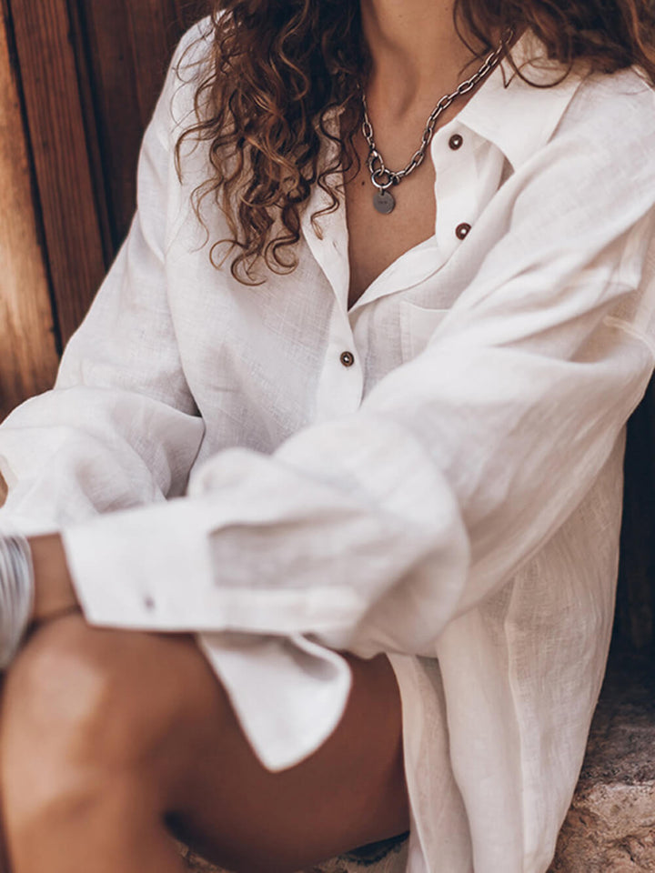 Camisa de manga comprida com bolsos e tamanho grande