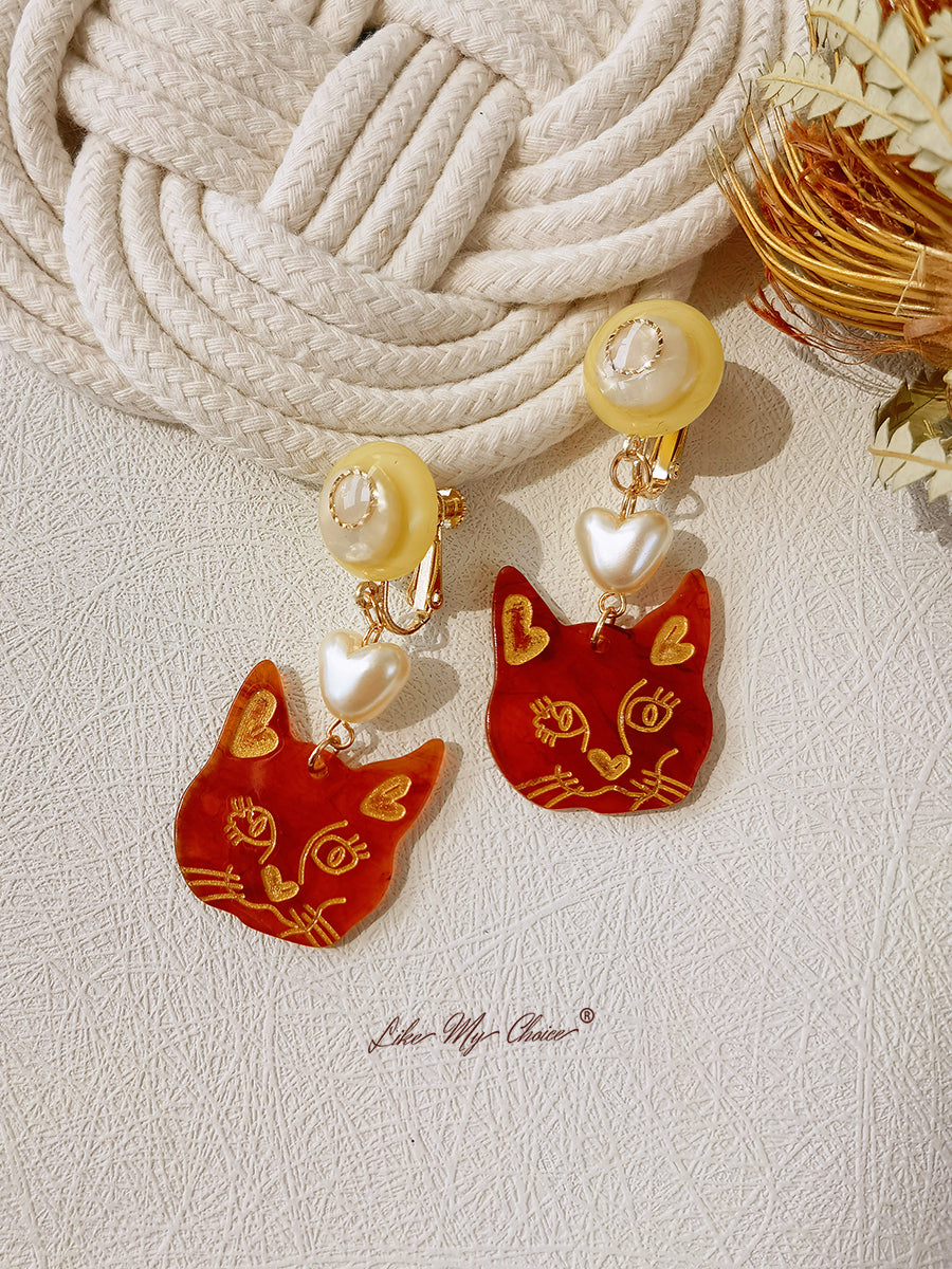 Cercei din aur roz sau Dangle Cute Cat Lover Earrings