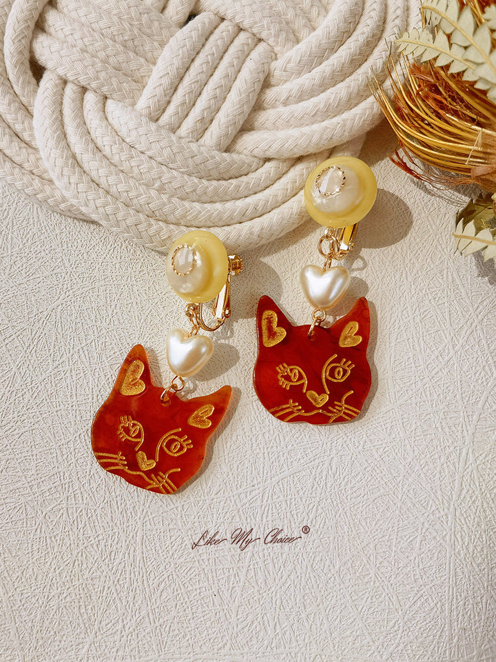 Rose Gold Hoop ή Dangle Cute Cat Lover Σκουλαρίκια