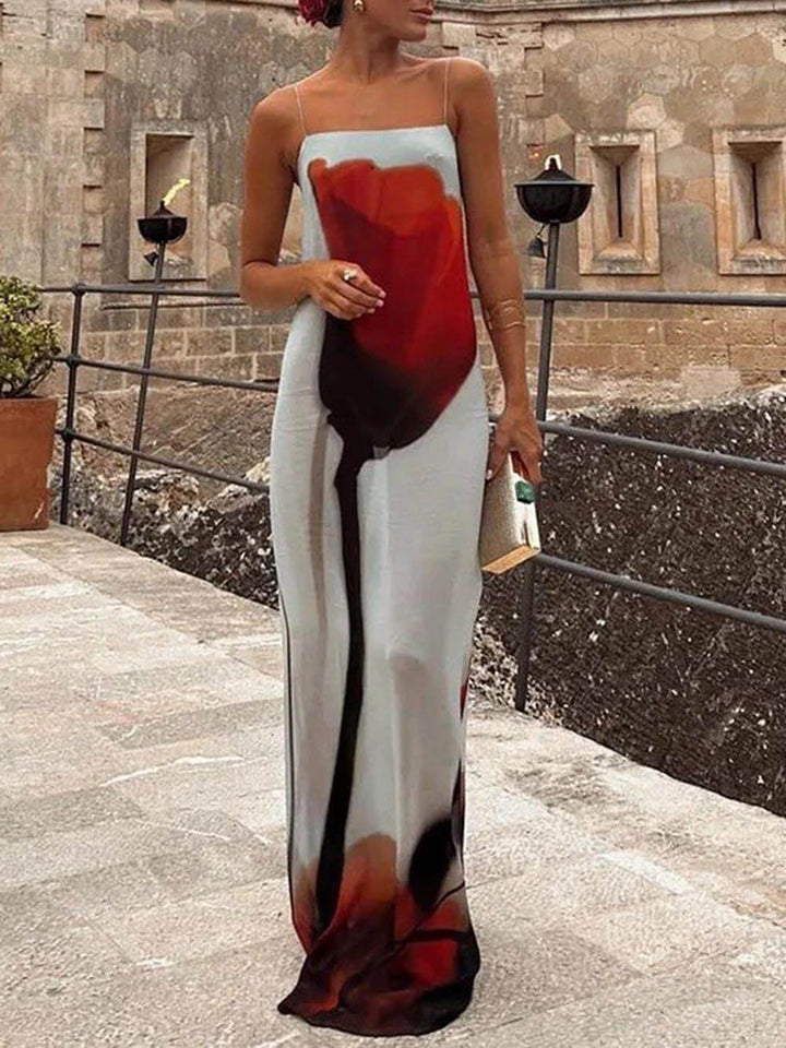 Vakantie Abstract Tulp Print Slip H-Line Maxi Dress