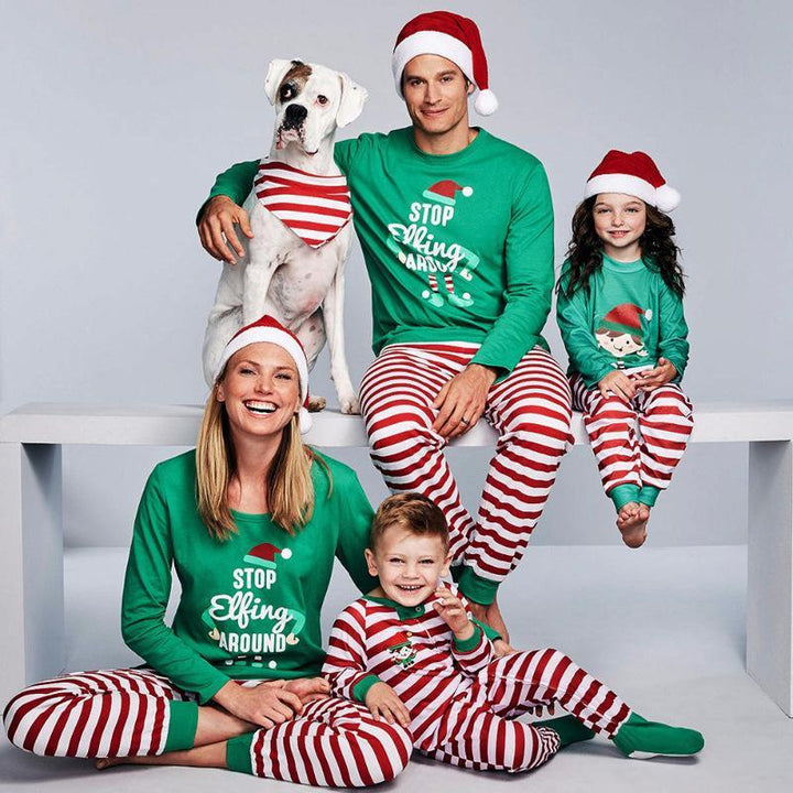 Ensemble pyjama famille rayé imprimé ELF de Noël