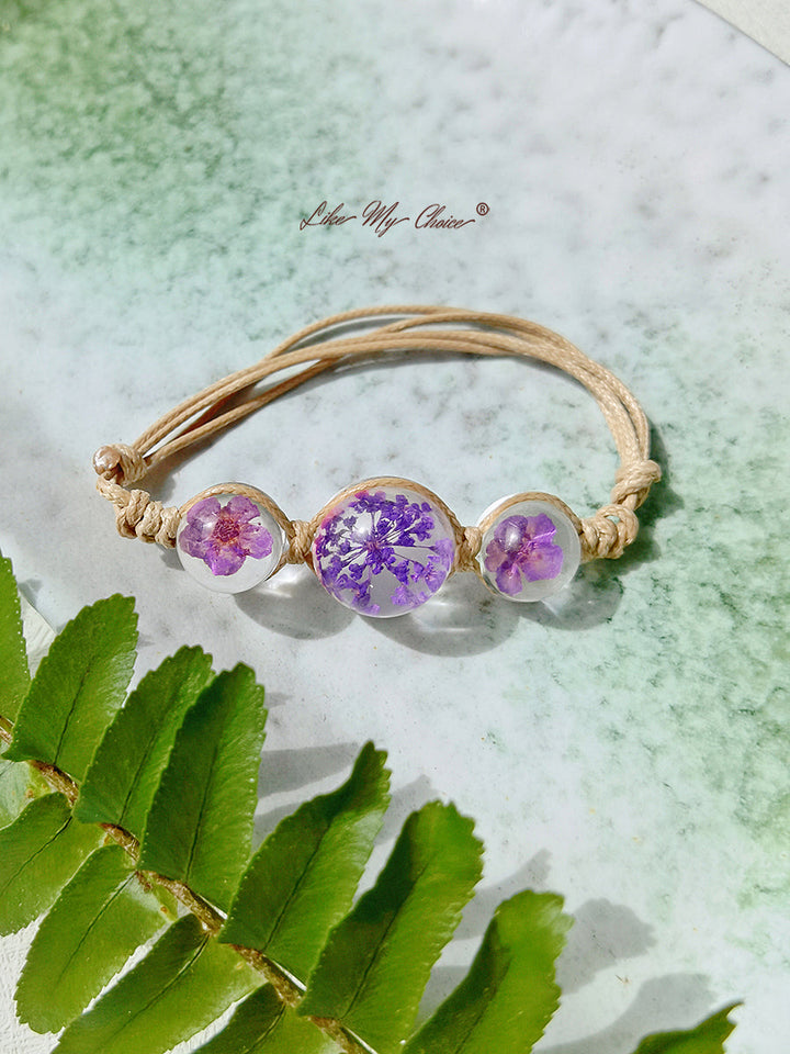 Charms di copertura in vetro della pietra preziosa del fiore di ciliegio Bracciale Bangle regolabile con filo di corda