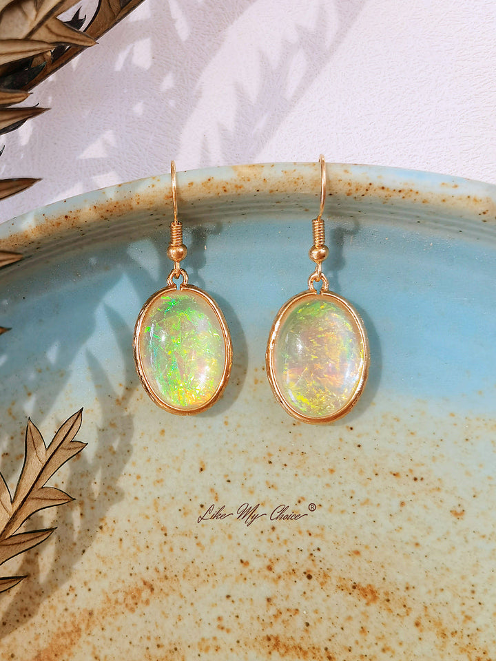 The Normandy Surrounding Plated Earrings Natural Fire Opal