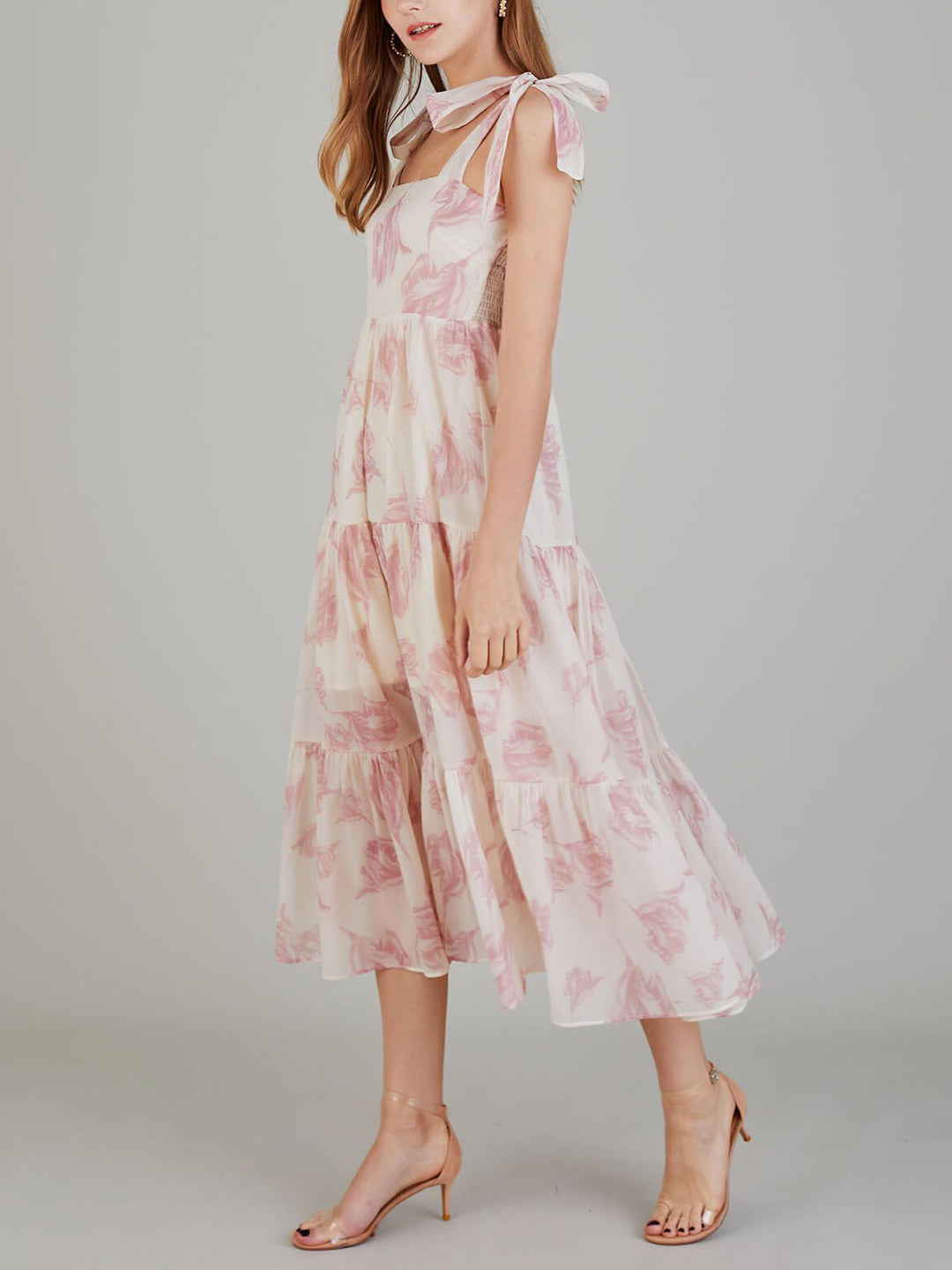 Unique Retro Fashion Sunshine Floral Print Lace-up Midi Dress