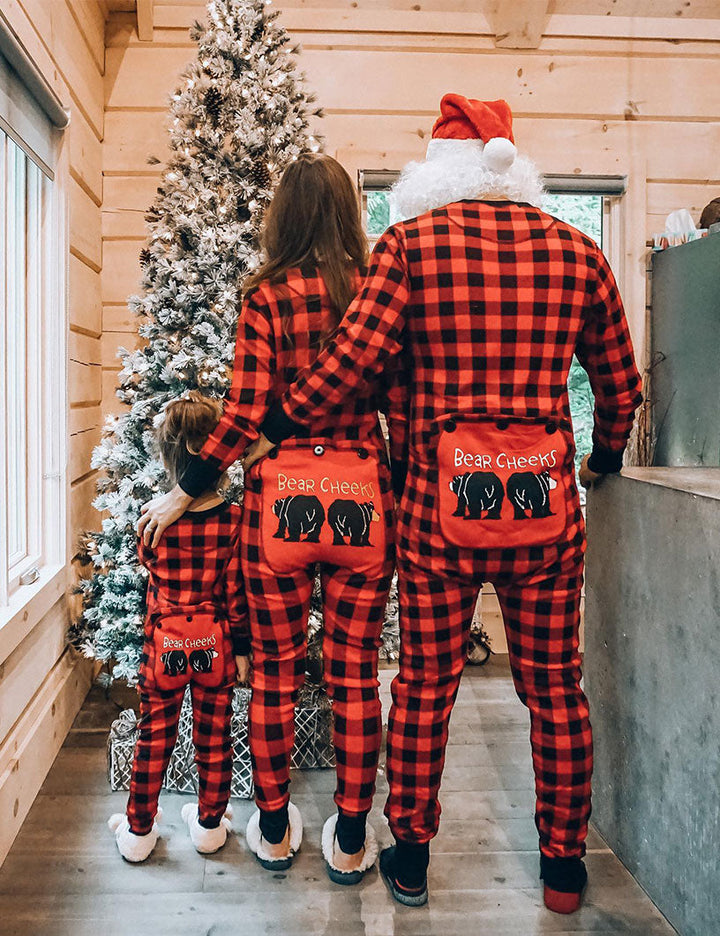 Söt björnmönstrad pläd Onesies Julfamilj Matchande pyjamas Set