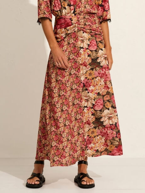 Exquisite Round Neck Floral Print A-Line Skirt