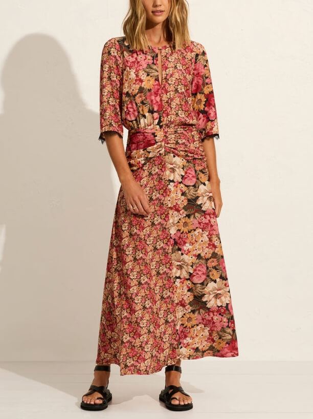 Exquisite Round Neck Floral Print A-Line Skirt