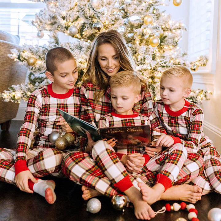 Gemengde kleuren geruite bijpassende Fmalily pyjama set (met hondenkleertjes voor huisdieren)