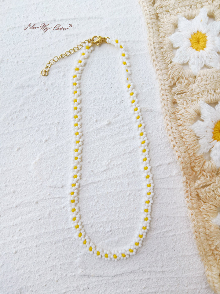 Adjustable Drawstring Beaded Bracelet Cream Daisy