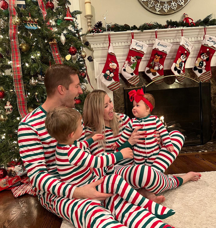 Green Red and White Striped Family Matching Pajamas Set