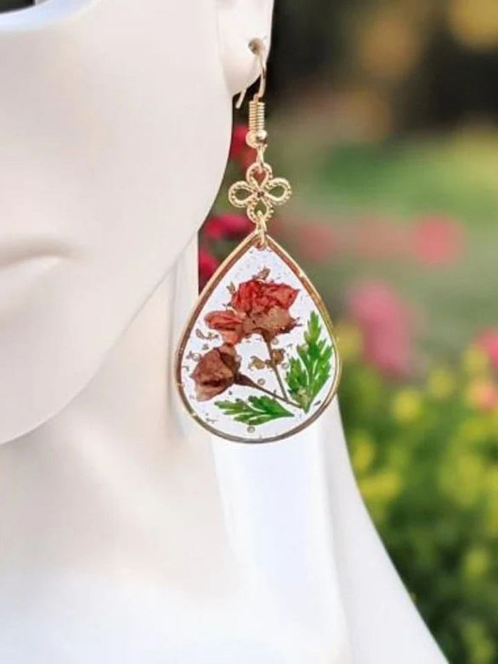 Pink Rose Resin Drop Earrings