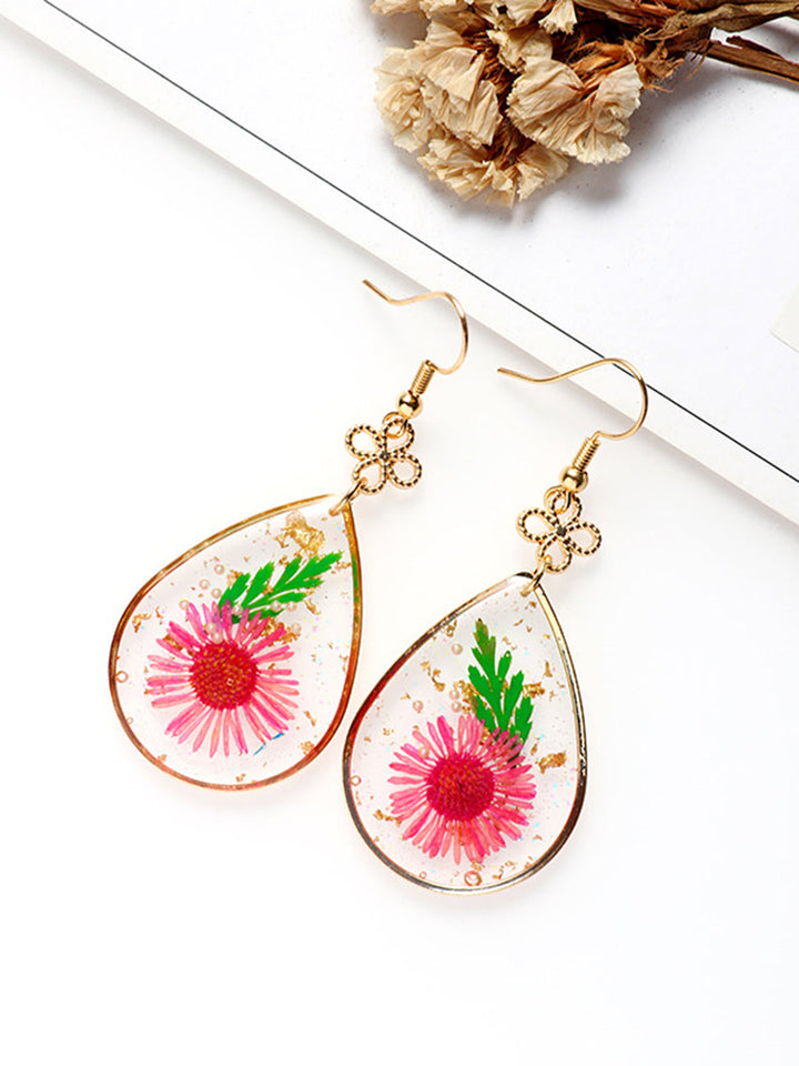 Sunflower Resin Pearl Gold Foil Earrings