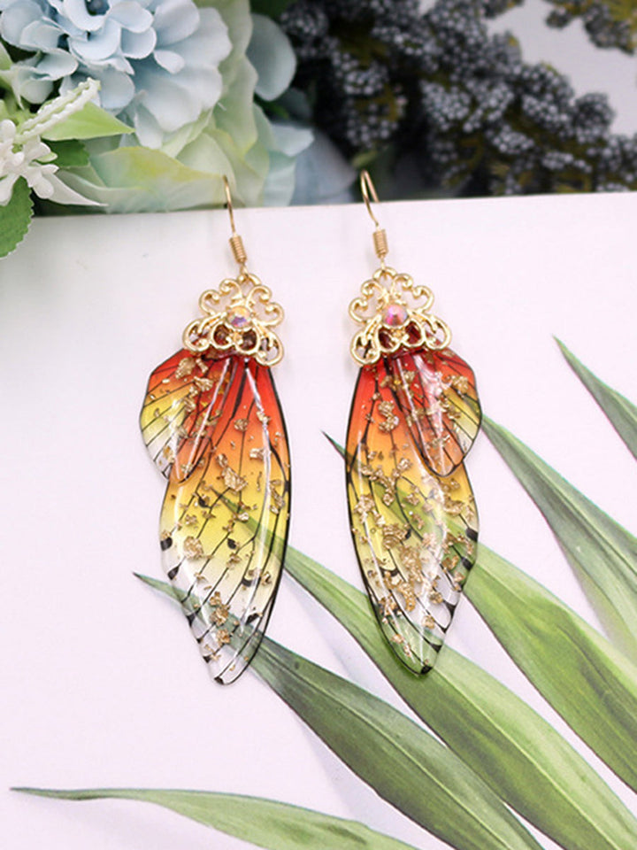 Boucles d'oreilles Aile de papillon en strass jaune Aile de cigale en cristal