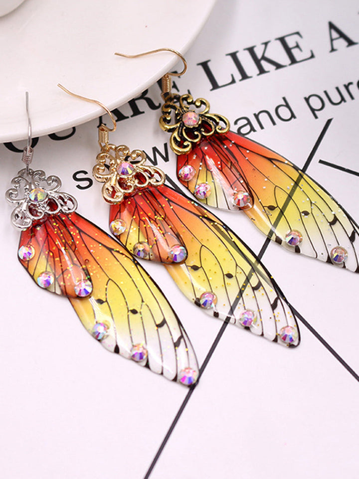 Boucles d'oreilles Aile de papillon en strass jaune Aile de cigale en cristal