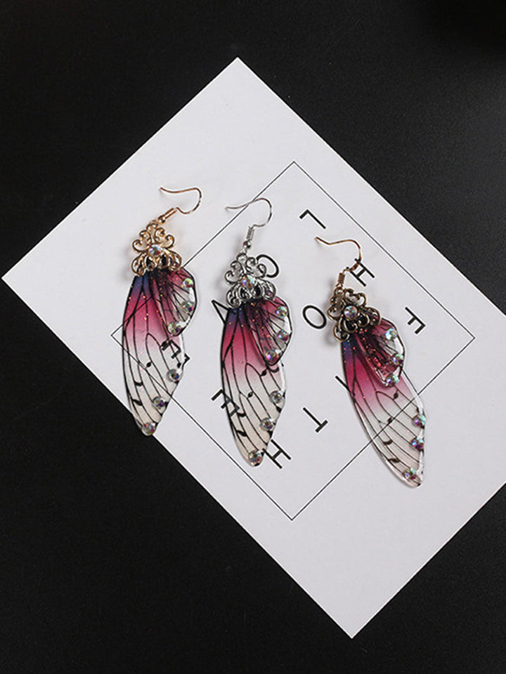 Butterfly Wing Purple Rhinestone Cicada Wing Crystal σκουλαρίκια