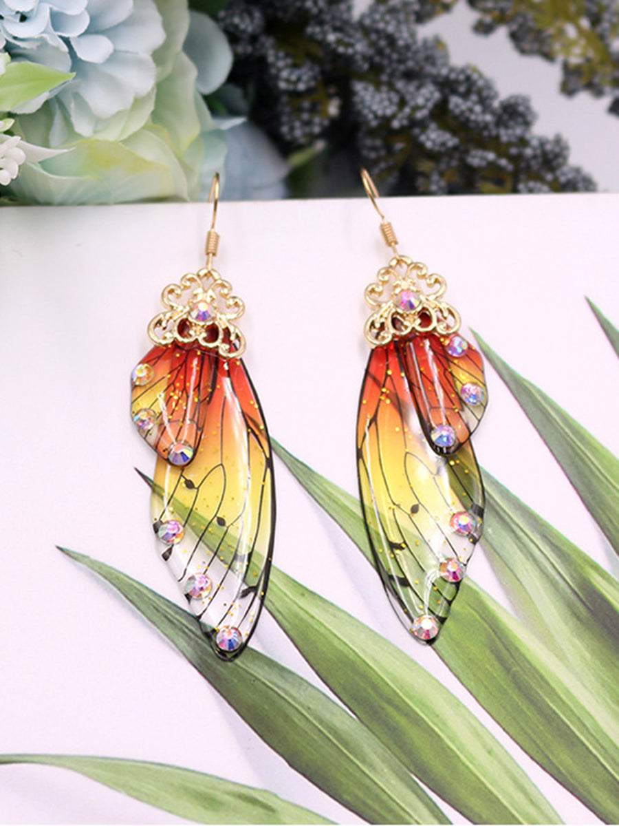 Boucles d'oreilles Aile de papillon en strass jaune Aile de cigale en cristal