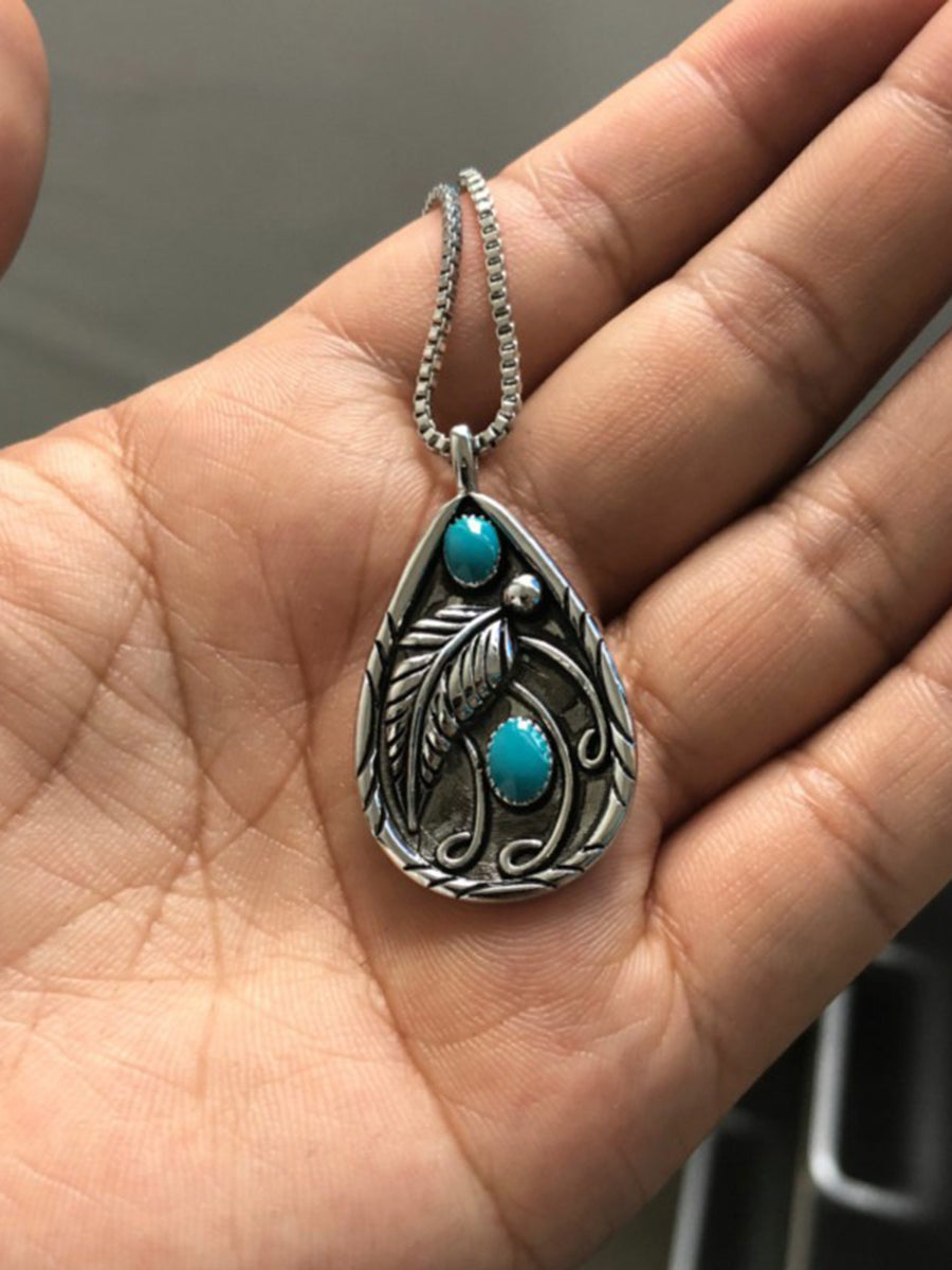 Turquoise Feather Pendant Necklace