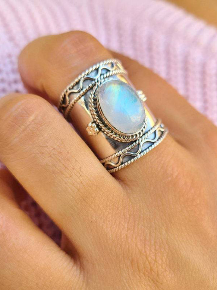 Boho Moon Light Stone Vattenvåg Ring